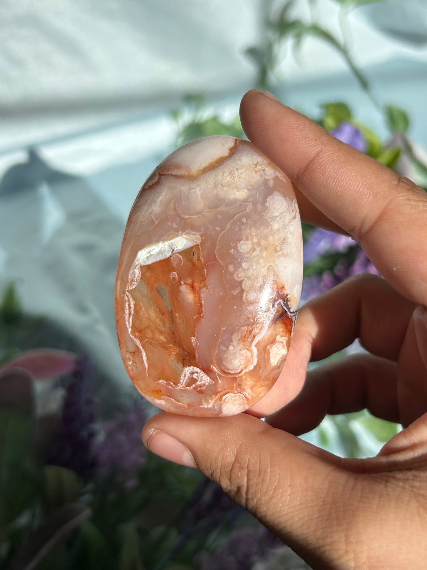 PINK CARNELIAN X FLOWER AGATE PALMSTONES