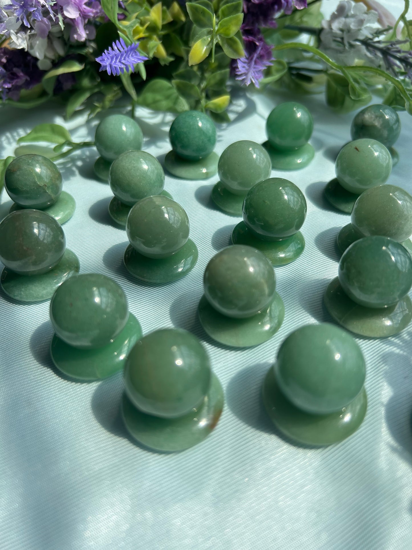 GREEN AVENTURINE MINI SPHERES + DONUT STANDS