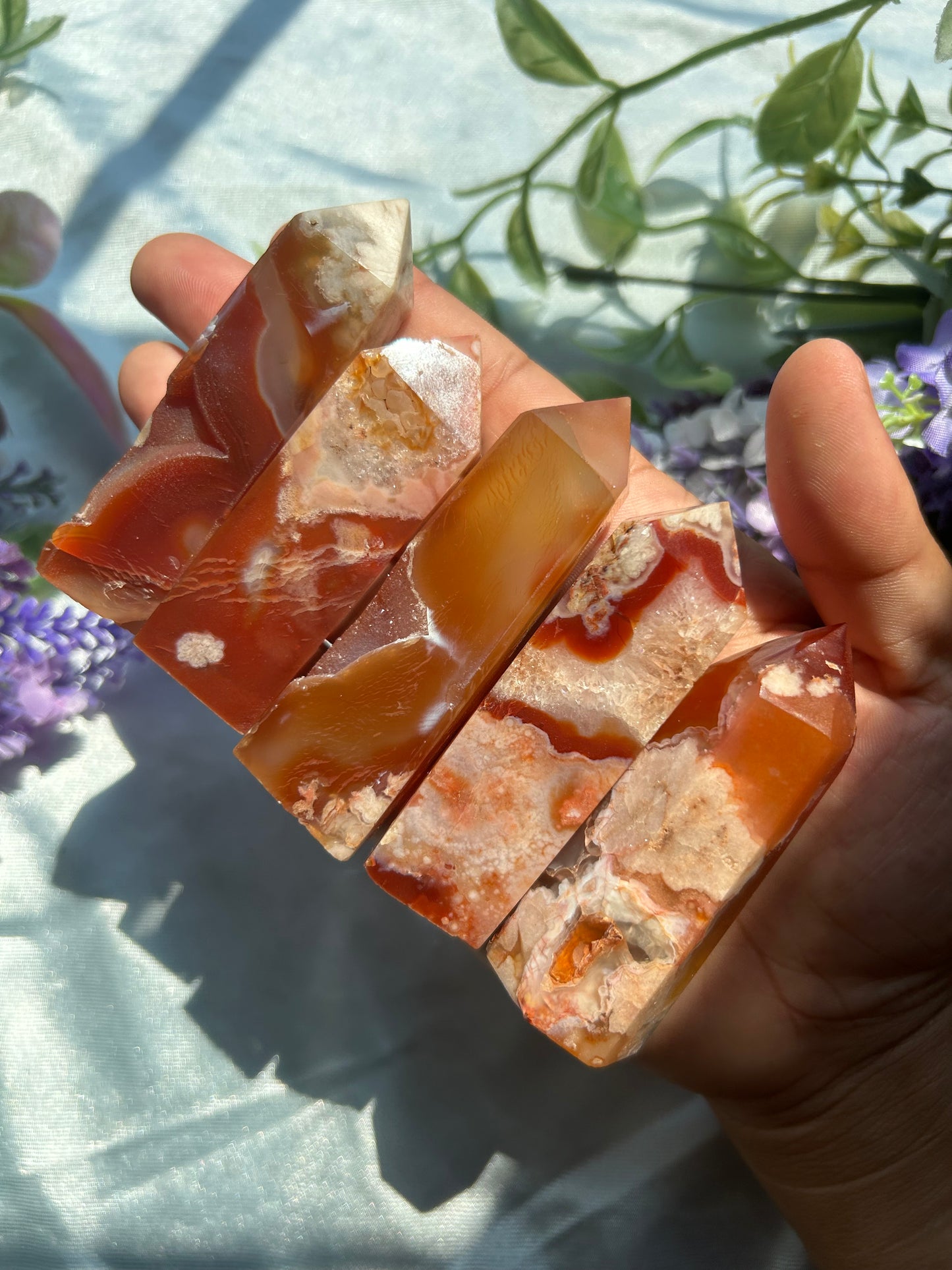 CARNELIAN X FLOWER AGATE TOWERS