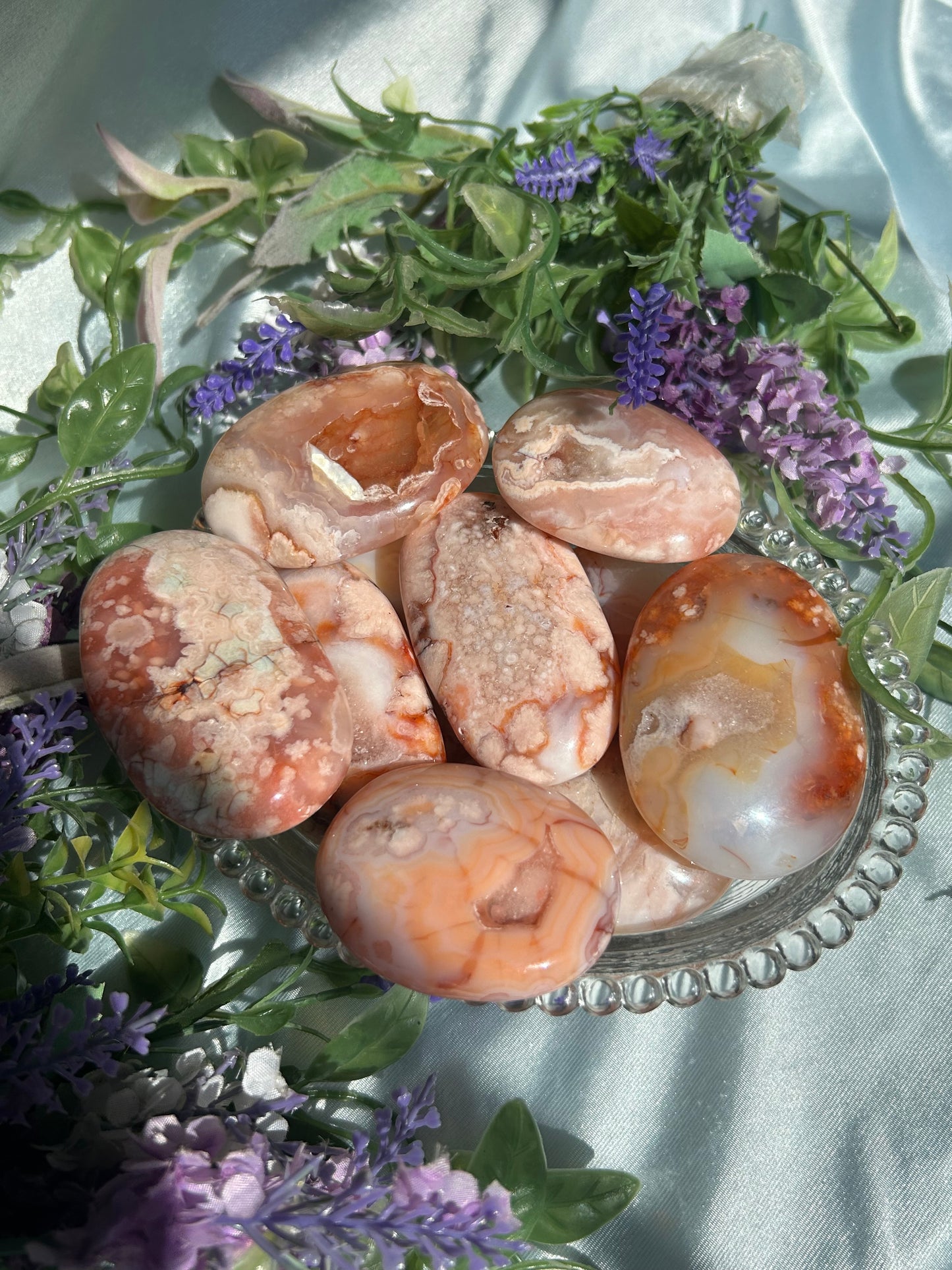PINK CARNELIAN X FLOWER AGATE PALMSTONES