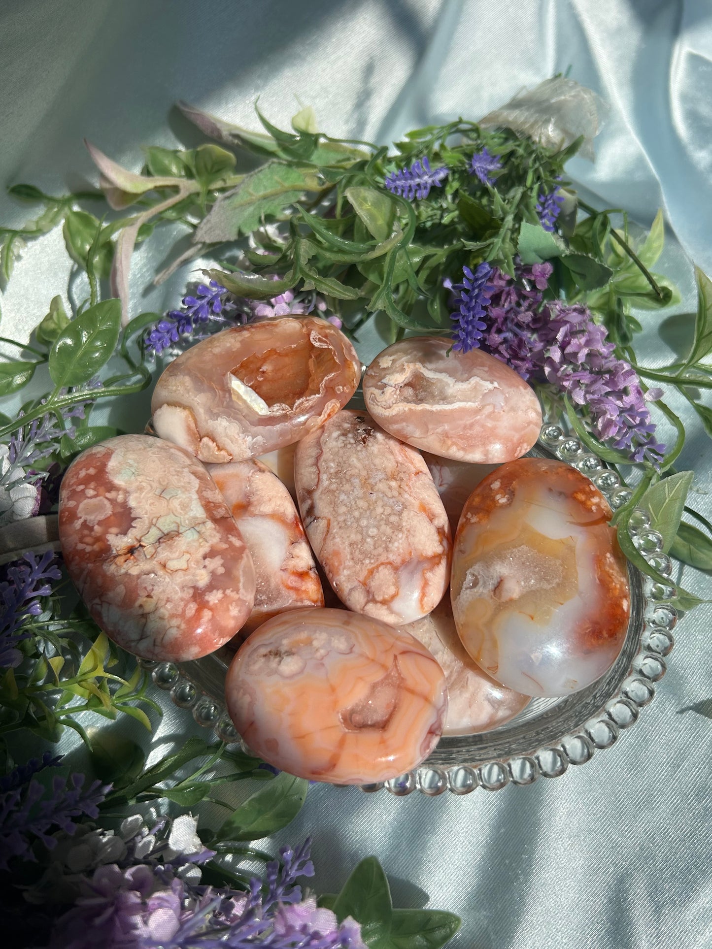 PINK CARNELIAN X FLOWER AGATE PALMSTONES