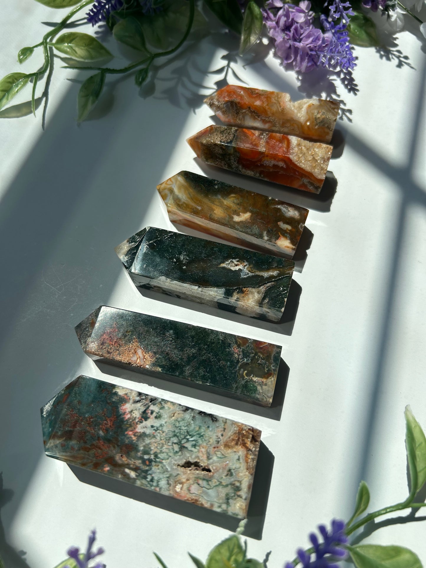 CARNELIAN X MOSS AGATE TOWERS