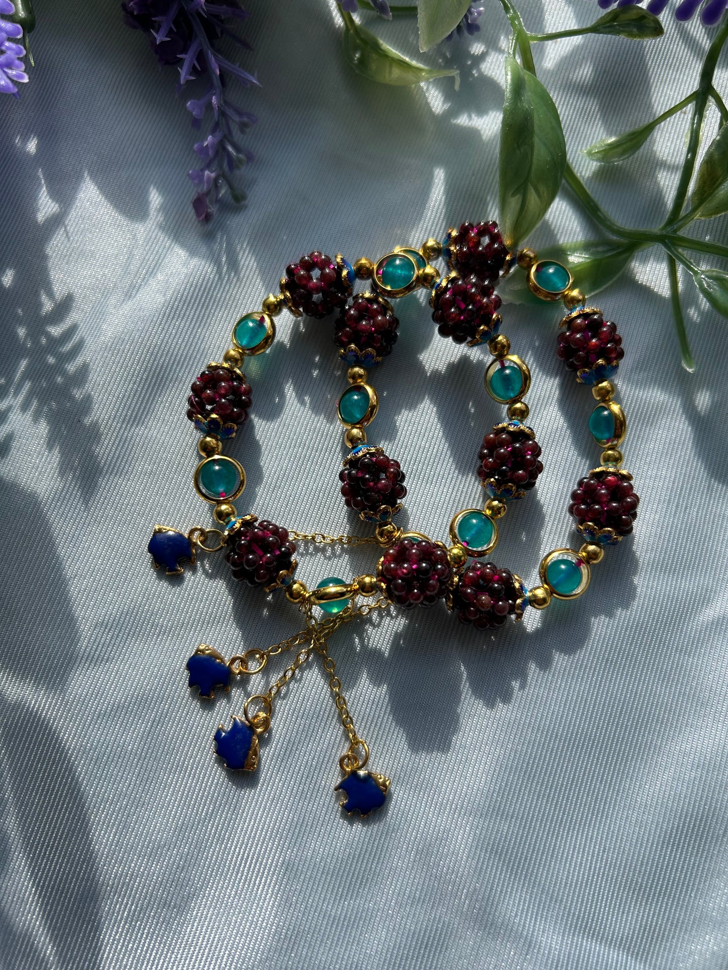 GARNET BERRY BRACELETS + BLUE TANG FISH DETAILS