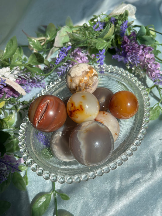 CARNELIAN x FLOWER AGATE SPHERES