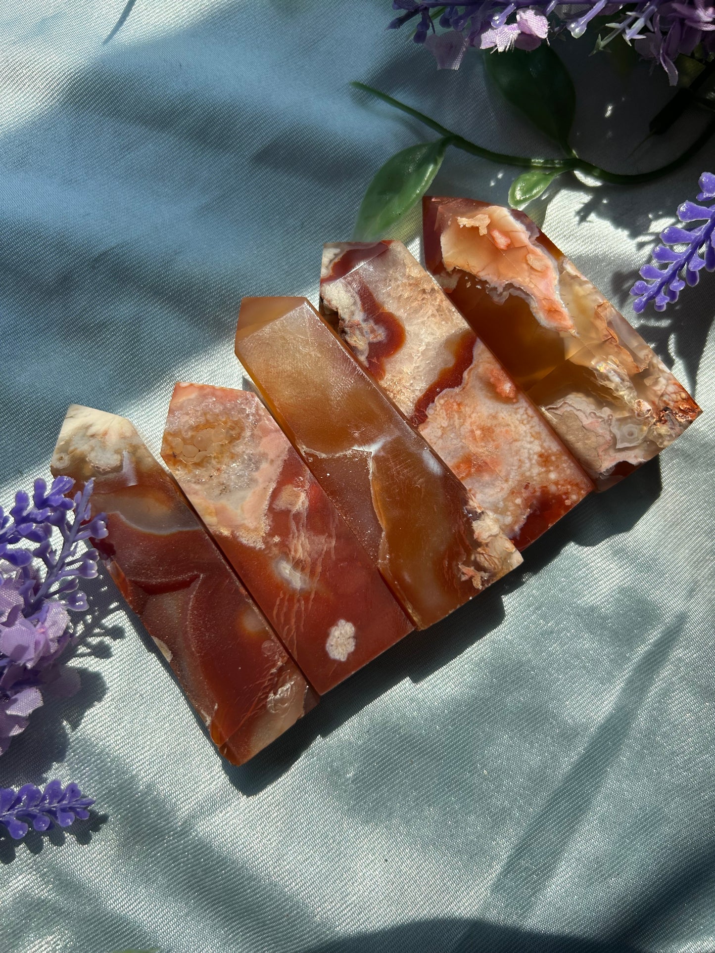CARNELIAN X FLOWER AGATE TOWERS
