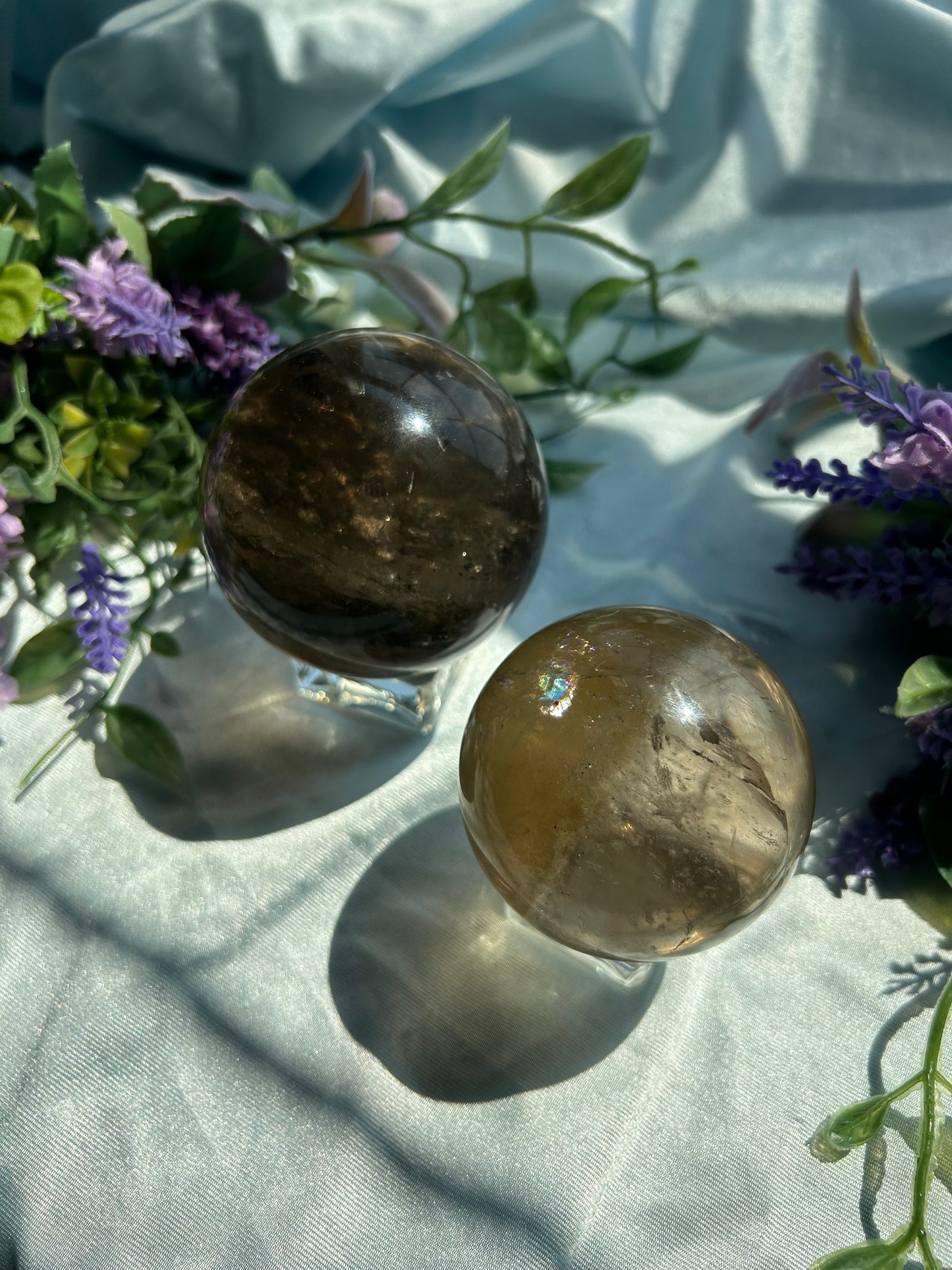 SMOKY QUARTZ SPHERES WITH NATURAL CITRINE