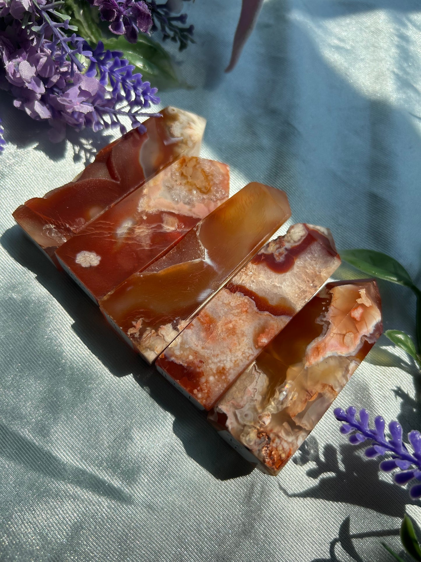 CARNELIAN X FLOWER AGATE TOWERS