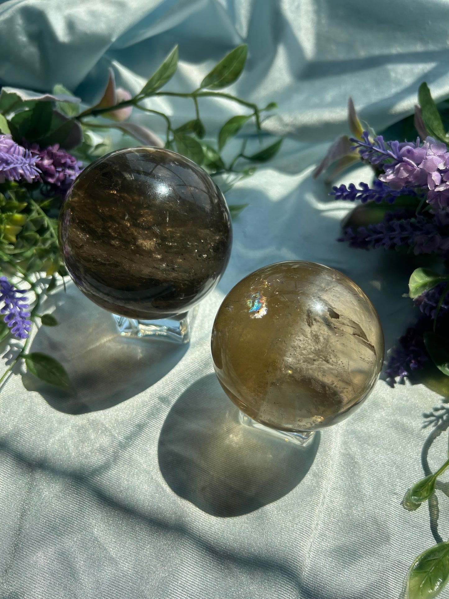 SMOKY QUARTZ SPHERES WITH NATURAL CITRINE