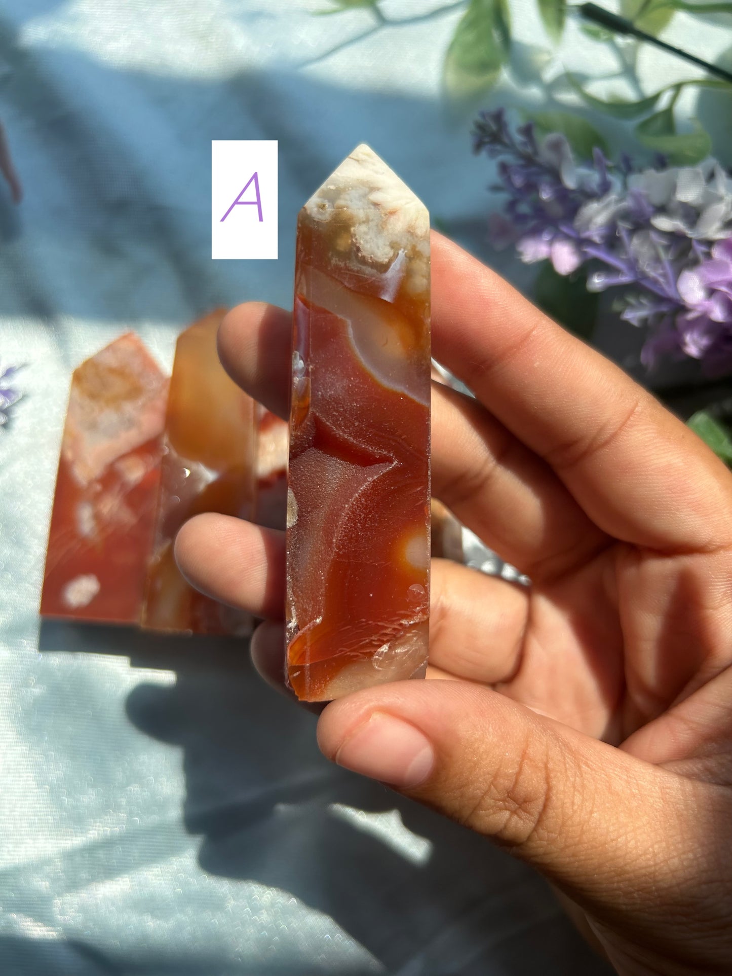 CARNELIAN X FLOWER AGATE TOWERS