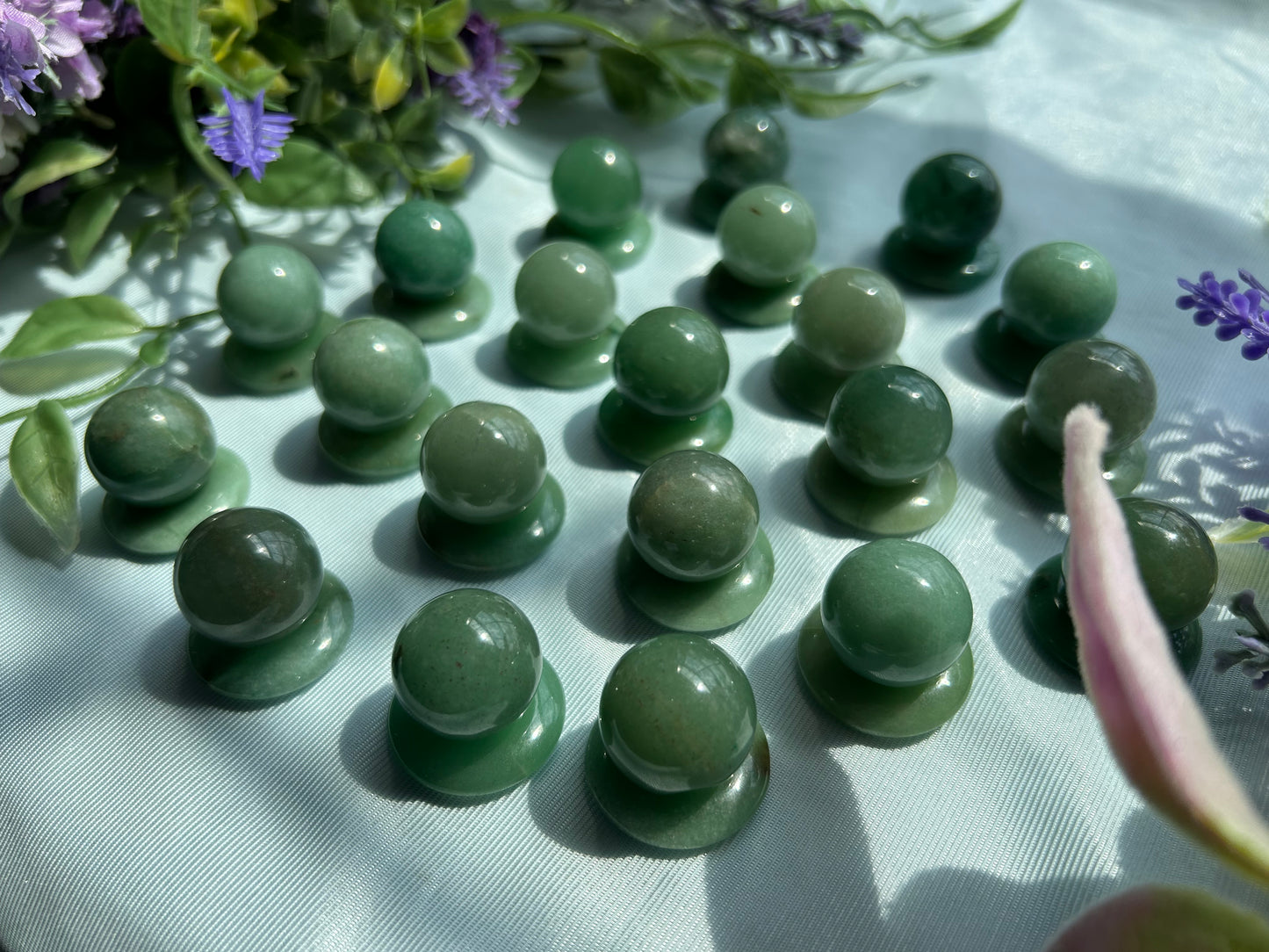 GREEN AVENTURINE MINI SPHERES + DONUT STANDS