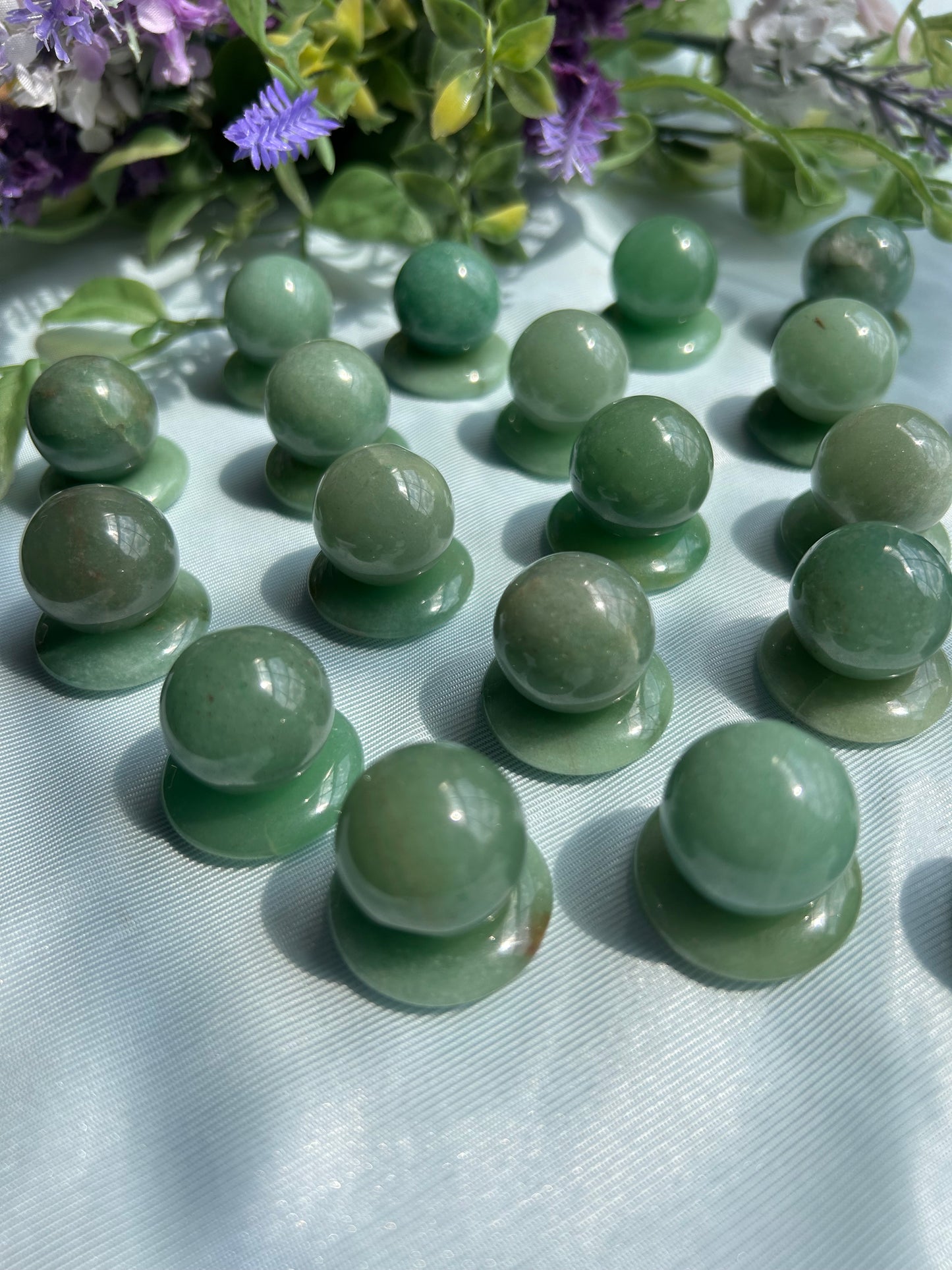 GREEN AVENTURINE MINI SPHERES + DONUT STANDS