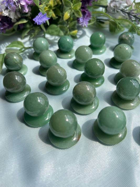 GREEN AVENTURINE MINI SPHERES + DONUT STANDS