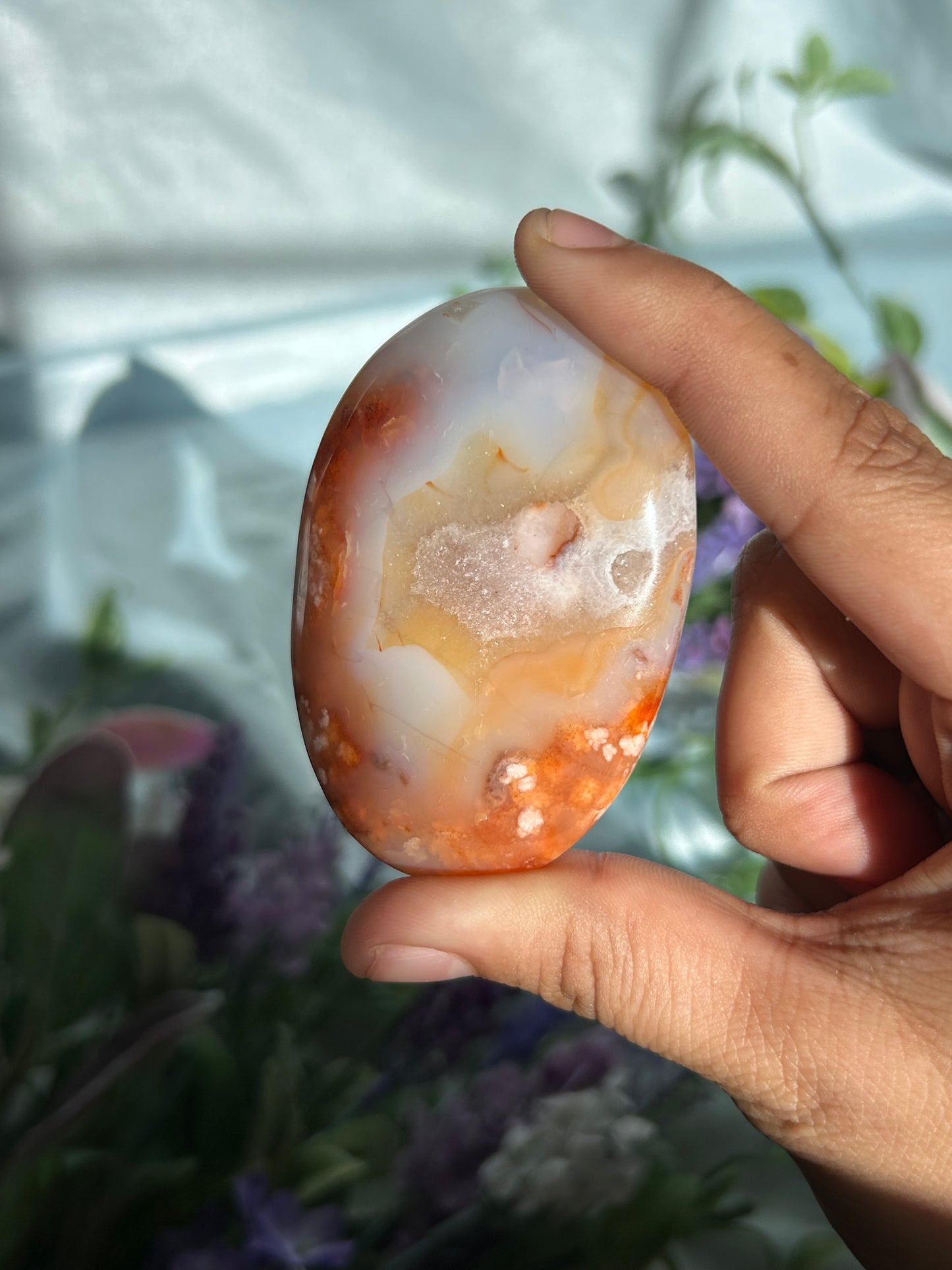 PINK CARNELIAN X FLOWER AGATE PALMSTONES