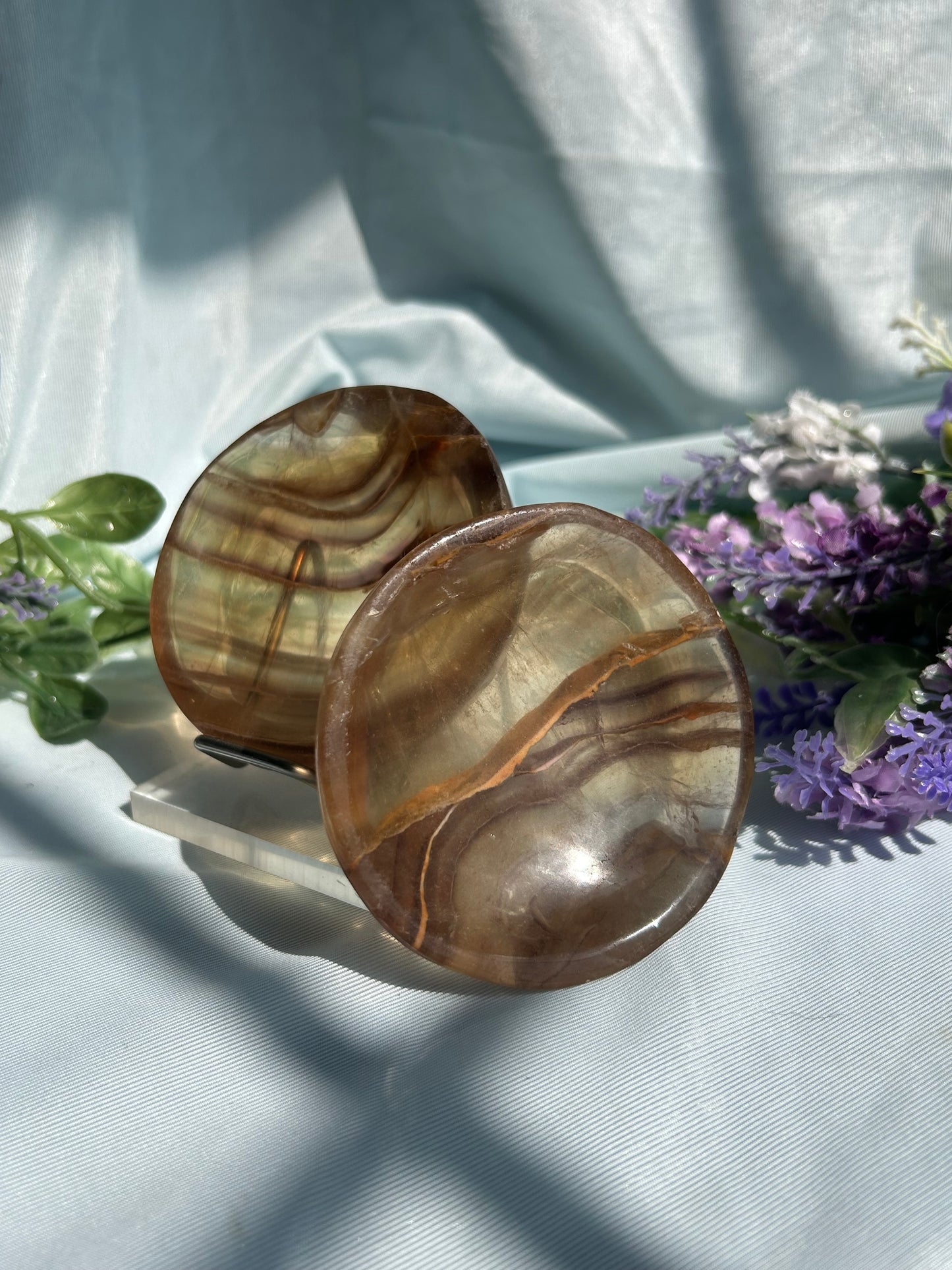 YELLOW AND PURPLE FLUORITE BOWLS