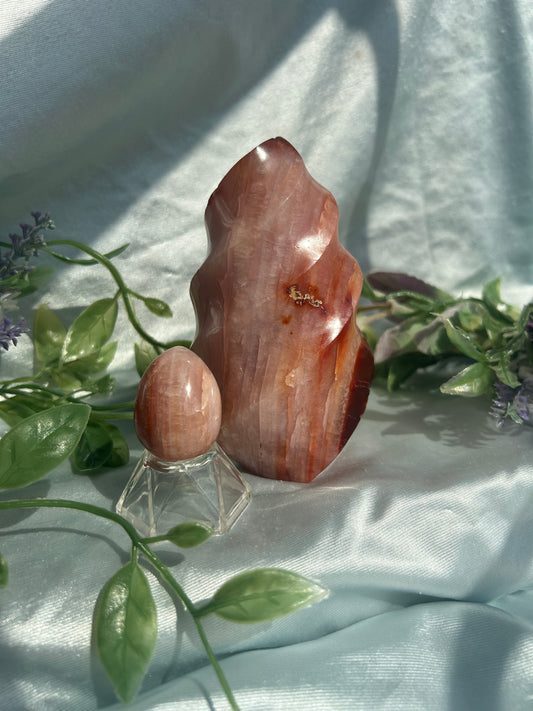 PINK CARNELIAN FLAME + MINI EGG PAIR
