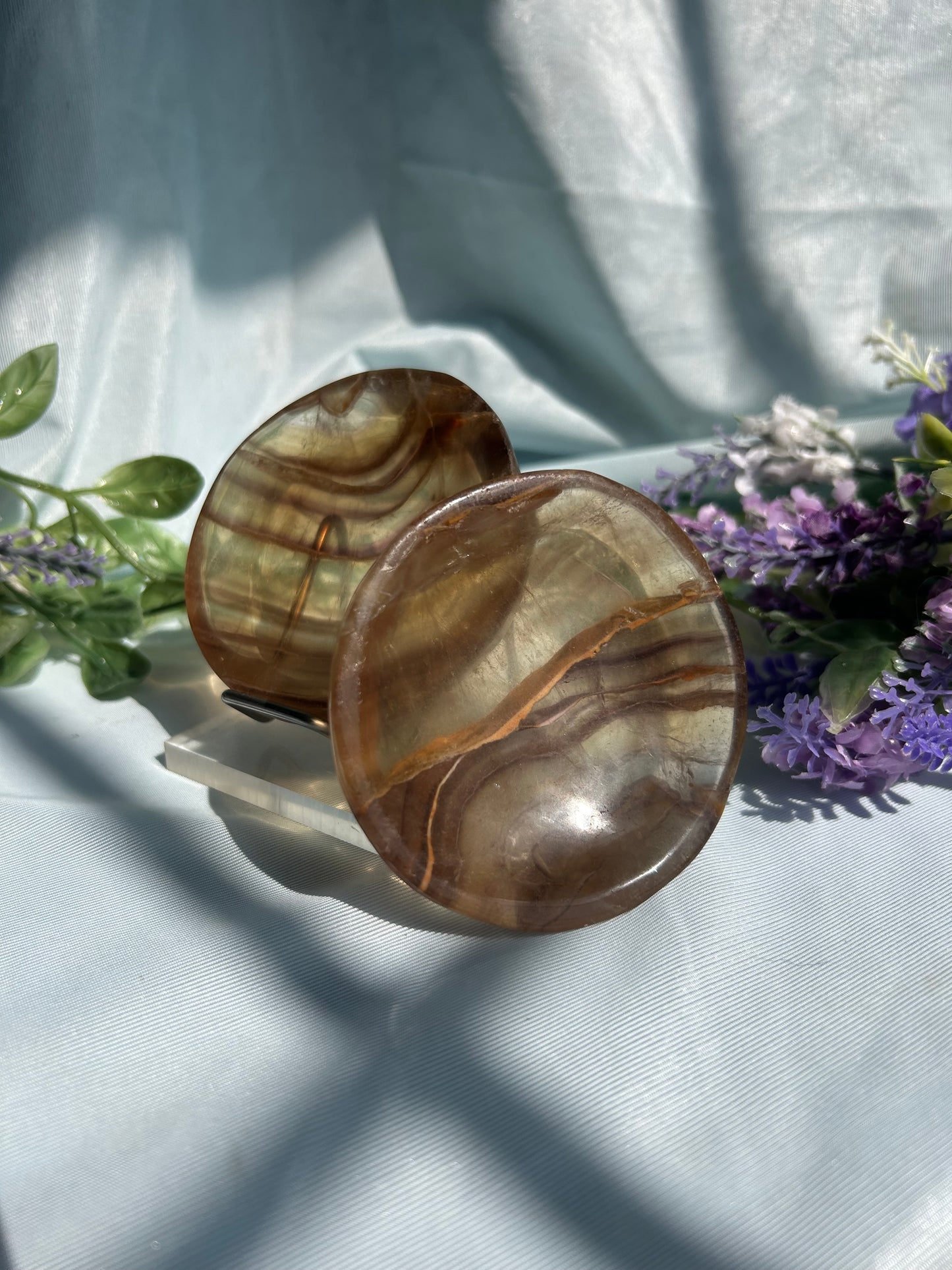 YELLOW AND PURPLE FLUORITE BOWLS
